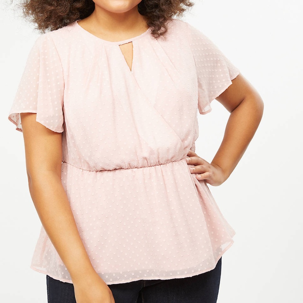 Light Pink Textured Dot Surplice Top
